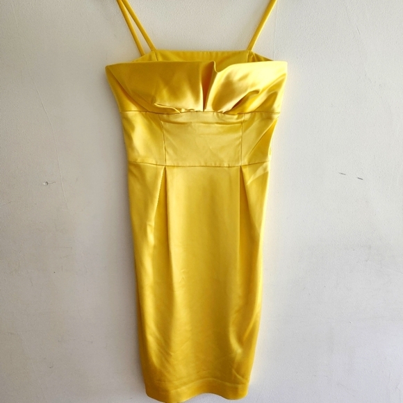 Chetta B Yellow Satin Spaghetti Strap Midi Bridesmaid or Prom Dress Size 2 - Picture 1 of 17